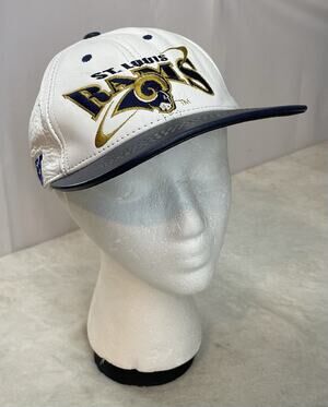 Vintage St Louis Rams Hat Cap White Leather USA Made Strapback Pro Elite 90s NFL